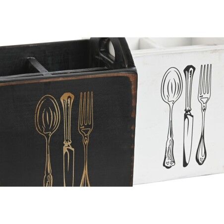 Cestello per posate Home ESPRIT Bianco Nero Legno di abete 15 x 15 x 18 cm