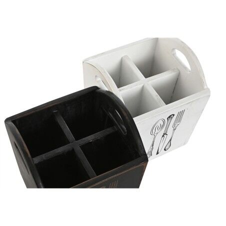 Cestello per posate Home ESPRIT Bianco Nero Legno di abete 15 x 15 x 18 cm