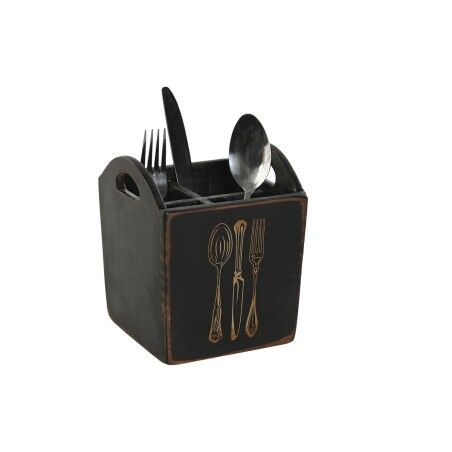 Cestello per posate Home ESPRIT Bianco Nero Legno di abete 15 x 15 x 18 cm