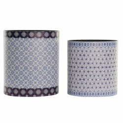 Cestino DKD Home Decor Azzurro Bianco Legno Tela Vintage