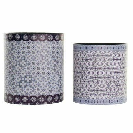 Cestino DKD Home Decor Azzurro Bianco Legno Tela Vintage