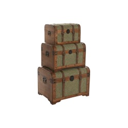 Set di Bauli Home ESPRIT Verde Multicolore Legno Tela Tropicale 60 x 43,5 x 42 cm (3 Unità)