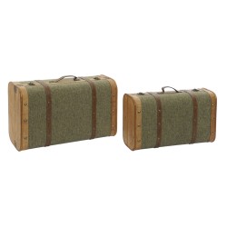Set di Bauli Home ESPRIT Verde Legno Tela Tropicale 60 x 24 x 38 cm
