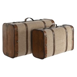 Set di Bauli Home ESPRIT Marrone Beige Poliestere Legno 60 x 37 x 24 cm