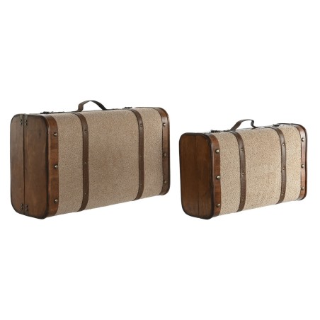 Set di Bauli Home ESPRIT Marrone Beige Poliestere Legno 60 x 37 x 24 cm
