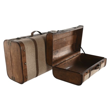 Set di Bauli Home ESPRIT Marrone Beige Poliestere Legno 60 x 37 x 24 cm