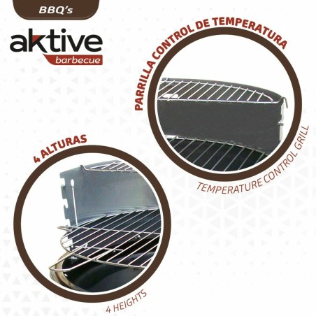 Barbecue a Carboni con Ruote Aktive 51 x 51 x 82 cm Nero