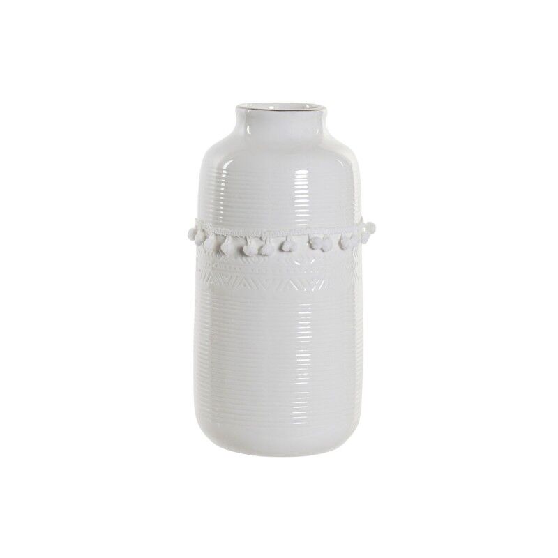 Vaso DKD Home Decor Bianco Gres Pompon 12 x 12 x 24 cm Vaso DKD Home Decor Bianco Gres Pompon 12 x 12 x 24 cm