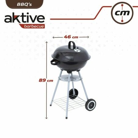 Barbecue a Carboni con Ruote Aktive 46 cm Rotonda Nero Con coperchio