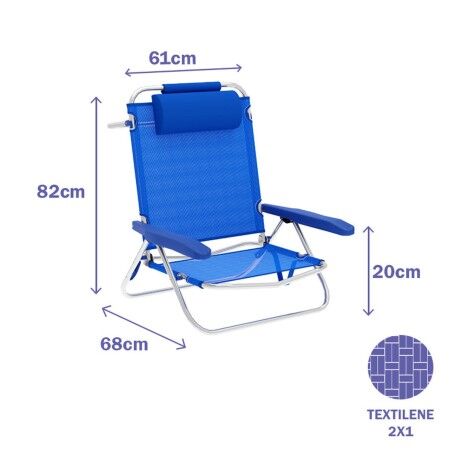 Marca Marbueno Sedia Pieghevole 5 Posizioni Alluminio con Cuscino Blu Mare e Piscina 61X68X82 cm 10243
