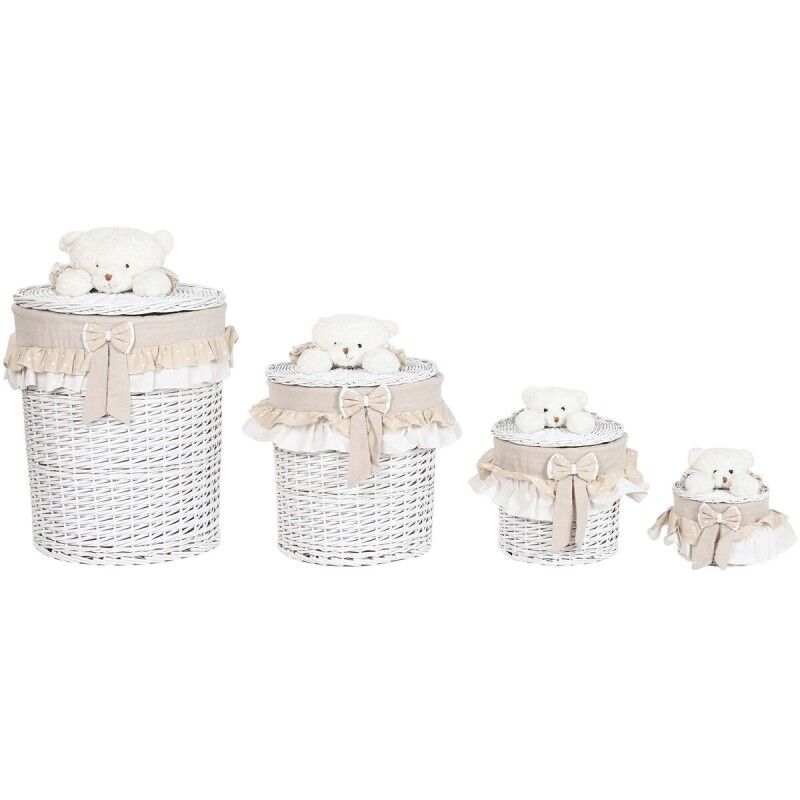 Cesto per i Panni Sporchi Home ESPRIT Bianco Beige vimini Shabby Chic 45 x 45 x 68 cm 4 Pezzi Cesto per i Panni Sporchi Home ESPRIT Bianco Beige vimini Shabby Chic 45 x 45 x 68 cm 4 Pezzi