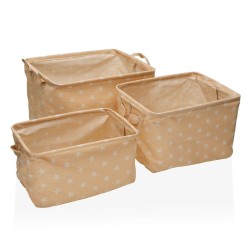 Set di Scatole per Sistemare Impilabili Versa rect stars 25 x 22 x 35 cm 35 x 25 x 22 cm 32 x 21 x 19 cm 28 x 17 x 15 cm Beige