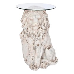 Tavolo aggiuntivo DKD Home Decor Leone 52 x 44 x 72 cm Cristallo Grigio Metallo Bianco Magnesio