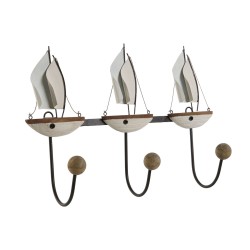 Appendiabiti da parete Home ESPRIT Bianco Metallo Legno di paulownia Velieri 39 x 10 x 26,5 cm