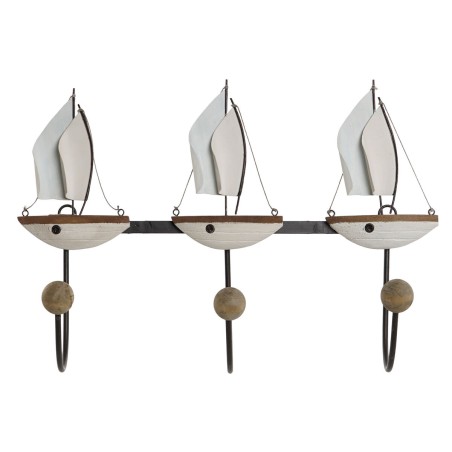 Appendiabiti da parete Home ESPRIT Bianco Metallo Legno di paulownia Velieri 39 x 10 x 26,5 cm
