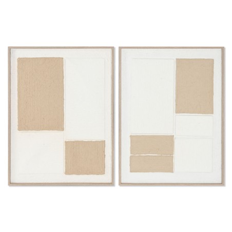 Quadro Home ESPRIT Bianco Naturale Astratto Scandinavo 60 x 3 x 80 cm (2 Unità)