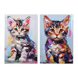 Quadro Home ESPRIT Tela Legno MDF Gatto Città Laccato 40 x 1,8 x 60 cm (2 Unità)