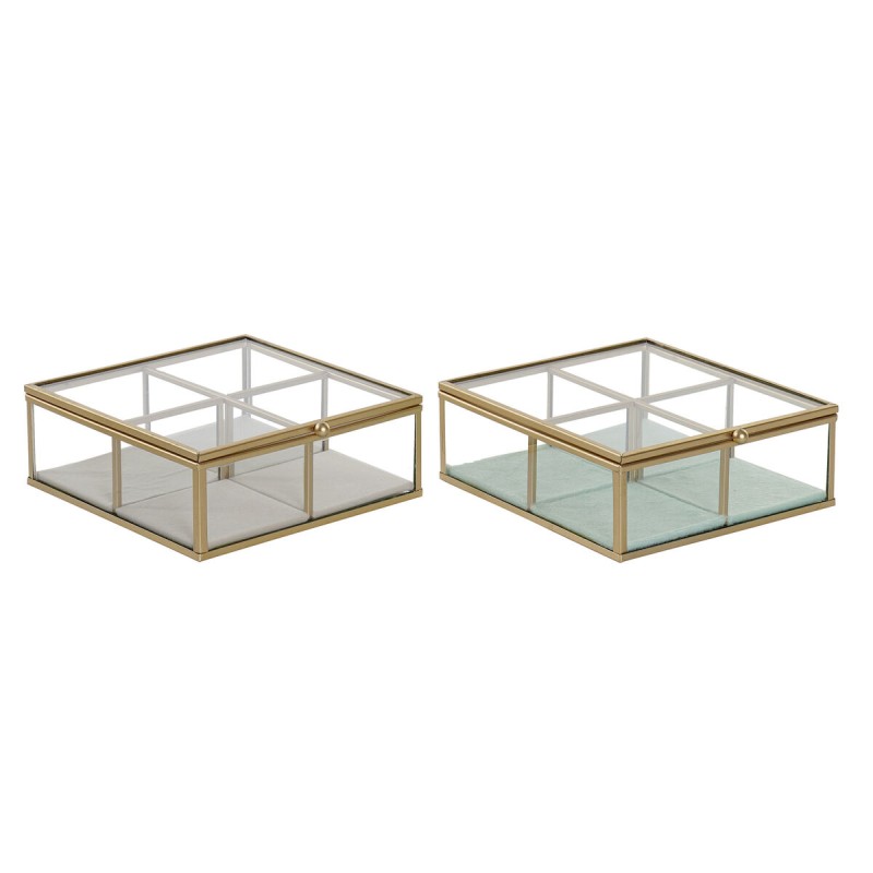 Scatola-Portagioie DKD Home Decor Verde Grigio chiaro Metallo Cristallo 15 x 15 x 5,5 cm (2 Unità) Scatola-Portagioie DKD Home Decor Verde Grigio chiaro Metallo Cristallo 15 x 15 x 5,5 cm (2 Unità)