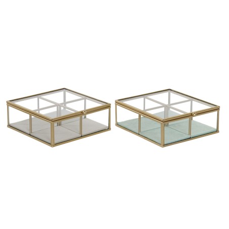 Scatola-Portagioie DKD Home Decor Verde Grigio chiaro Metallo Cristallo 15 x 15 x 5,5 cm (2 Unità)