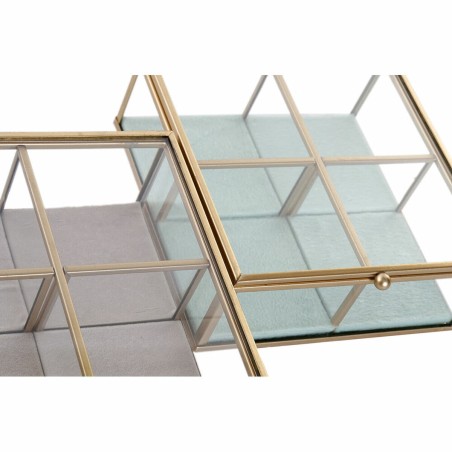 Scatola-Portagioie DKD Home Decor Verde Grigio chiaro Metallo Cristallo 15 x 15 x 5,5 cm (2 Unità)