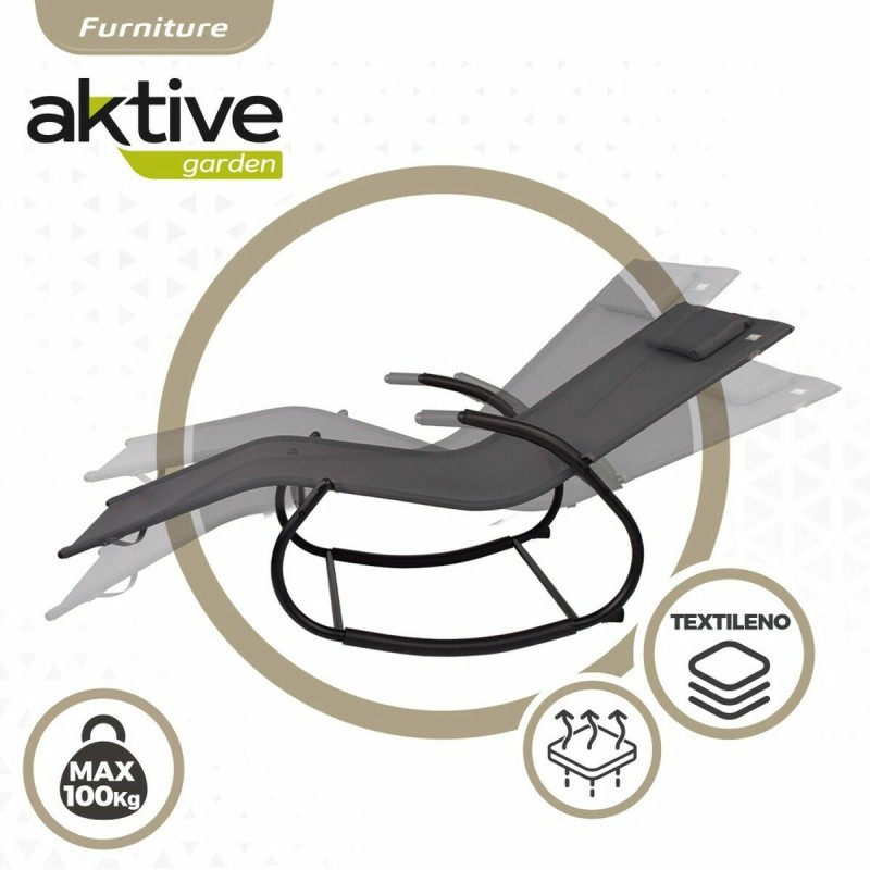 Lettino Aktive Nero Acciaio textilene 172 x 53 x 75 cm Lettino Aktive Nero Acciaio textilene 172 x 53 x 75 cm