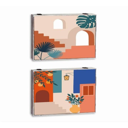 Scatola Decorativa DKD Home Decor Multicolore Legno MDF Moderno Contatore (2 Unità)