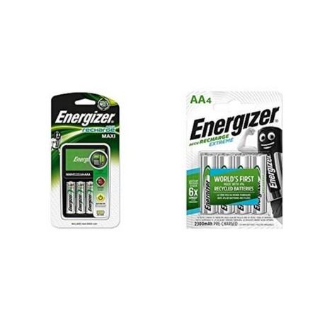 Caricabatterie + Batterie Ricaricabili Energizer Maxi Charger AA AAA HR6 (4 Unità)