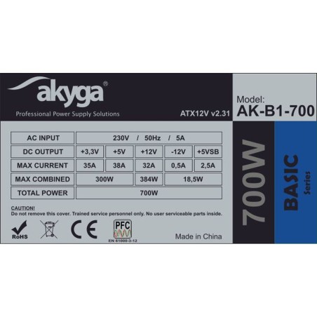 Fonte di Alimentazione Akyga AK-B1-700 700 W Cablata Ventilazione laterale ATX