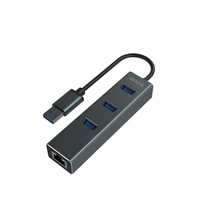 Hub USB 4 Porte Savio AK-58 Ethernet (RJ-45) Grigio Hub USB 4 Porte Savio AK-58 Ethernet (RJ-45) Grigio