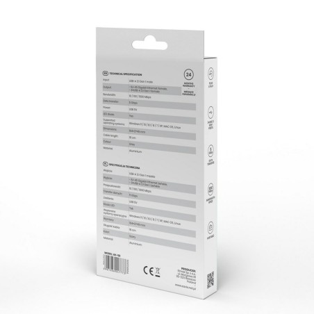 Hub USB 4 Porte Savio AK-58 Ethernet (RJ-45) Grigio