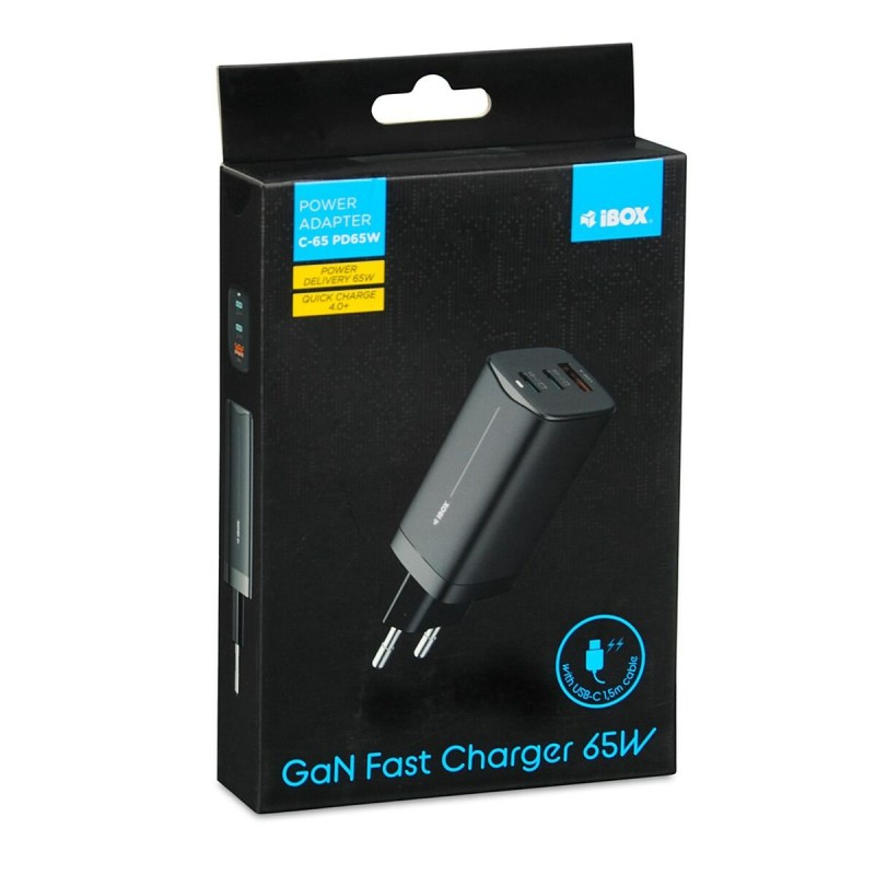 Caricabatterie da Parete Ibox ILUC65B Nero 65 W Caricabatterie da Parete Ibox ILUC65B Nero 65 W