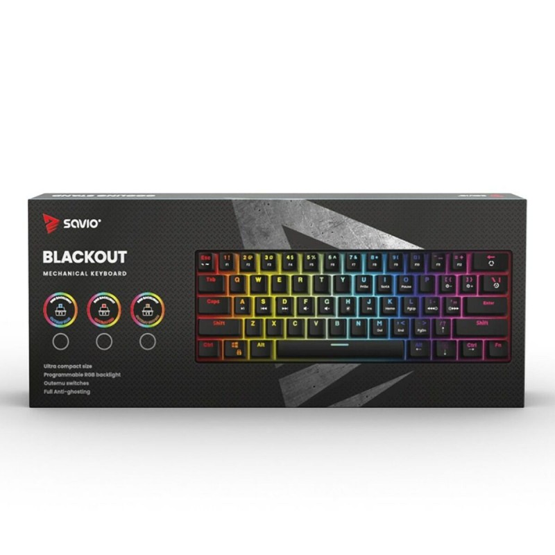 Tastiera Savio BLACKOUT Nero Multicolore Inglese QWERTY Tastiera Savio BLACKOUT Nero Multicolore Inglese QWERTY