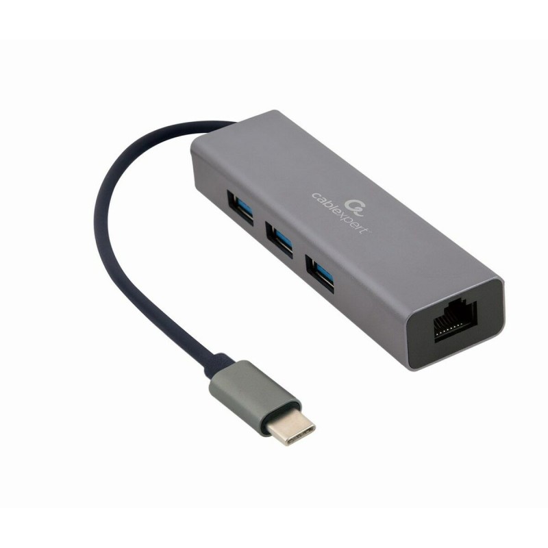Hub USB-C 4 Porte GEMBIRD A-CMU3-LAN-01 Bianco Grigio Hub USB-C 4 Porte GEMBIRD A-CMU3-LAN-01 Bianco Grigio