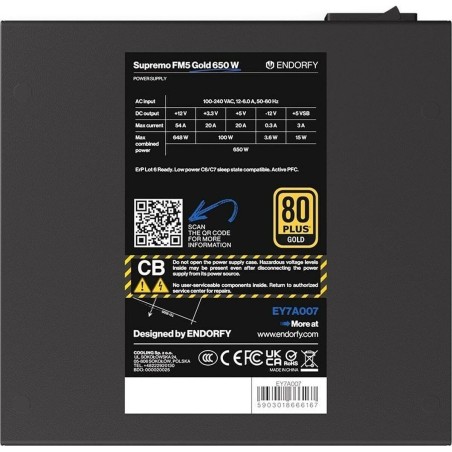 Fonte di Alimentazione Endorfy EY7A007 ATX 650 W 80 Plus Gold