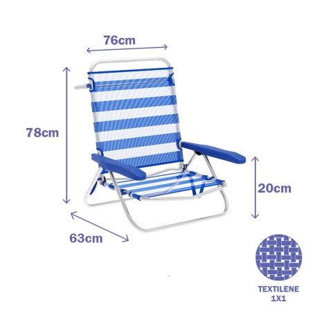 Marbueno Sedia Pieghevole 5 Posizioni Alluminio Righe Blu e Bianco Spiaggia e Piscina 63X76X78 cm 10314