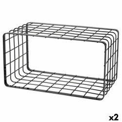 Contenitore per Sistemare Multiuso Inde Nero 34 x 19 x 18 cm Griglia (2 Unità)