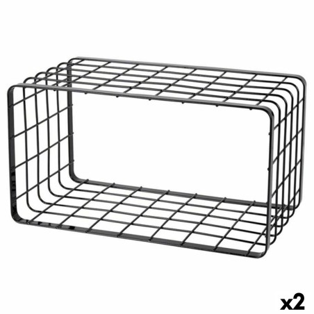 Contenitore per Sistemare Multiuso Inde Nero 34 x 19 x 18 cm Griglia (2 Unità)