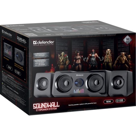 Altoparlanti PC Defender SOUNDWALL 2.1 65214 Nero