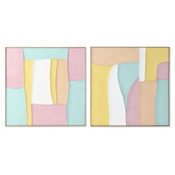 Quadro Home ESPRIT Bianco Rosa Turchese Astratto Città 102 x 4,5 x 102 cm (2 Unità)