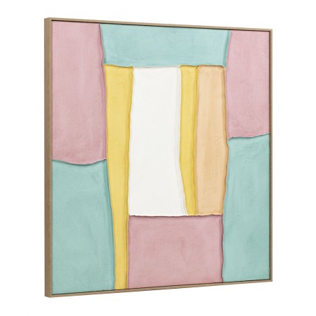 Quadro Home ESPRIT Bianco Rosa Turchese Astratto Città 102 x 4,5 x 102 cm (2 Unità)