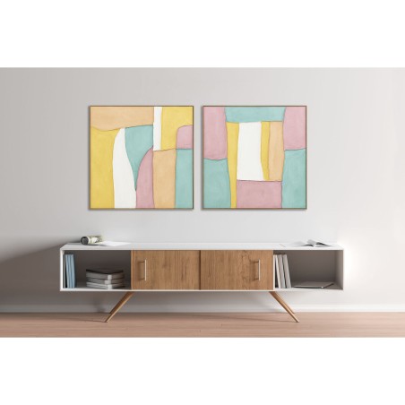 Quadro Home ESPRIT Bianco Rosa Turchese Astratto Città 102 x 4,5 x 102 cm (2 Unità)