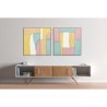 Quadro Home ESPRIT Bianco Rosa Turchese Astratto Città 102 x 4,5 x 102 cm (2 Unità)