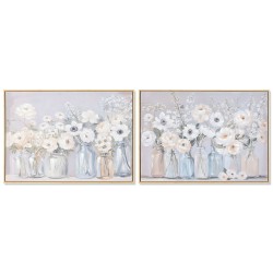 Quadro Home ESPRIT Azzurro Bianco Verde Beige Vaso Shabby Chic 70 x 3,5 x 50 cm (2 Unità)