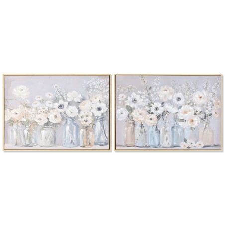 Quadro Home ESPRIT Azzurro Bianco Verde Beige Vaso Shabby Chic 70 x 3,5 x 50 cm (2 Unità)