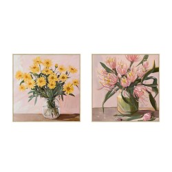 Quadro Home ESPRIT Giallo Verde Rosa Shabby Chic Vaso 83 x 4,5 x 83 cm (2 Unità)