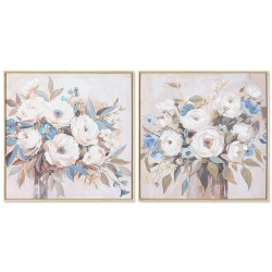 Quadro Home ESPRIT Azzurro Bianco Beige Romantico Vaso 60 x 3,5 x 60 cm (2 Unità)