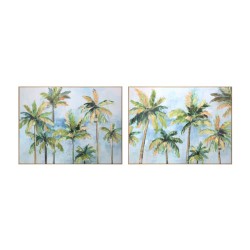 Quadro Home ESPRIT Azzurro Verde Palme Tropicale 120 x 3,5 x 90 cm (2 Unità)