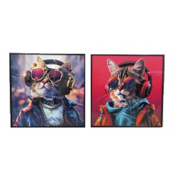 Quadro Home ESPRIT Moderno Gatto 50 x 3,5 x 50 cm (2 Unità)