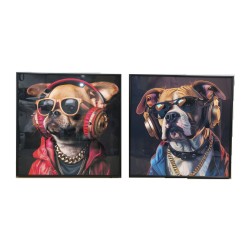 Quadro Home ESPRIT Azzurro Marrone Rosso Moderno Cane 50 x 3,5 x 50 cm (2 Unità)