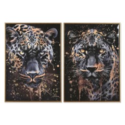 Quadro Home ESPRIT Nero Dorato Leopardo Coloniale Laccato 50 x 3,5 x 70 cm (2 Unità)
